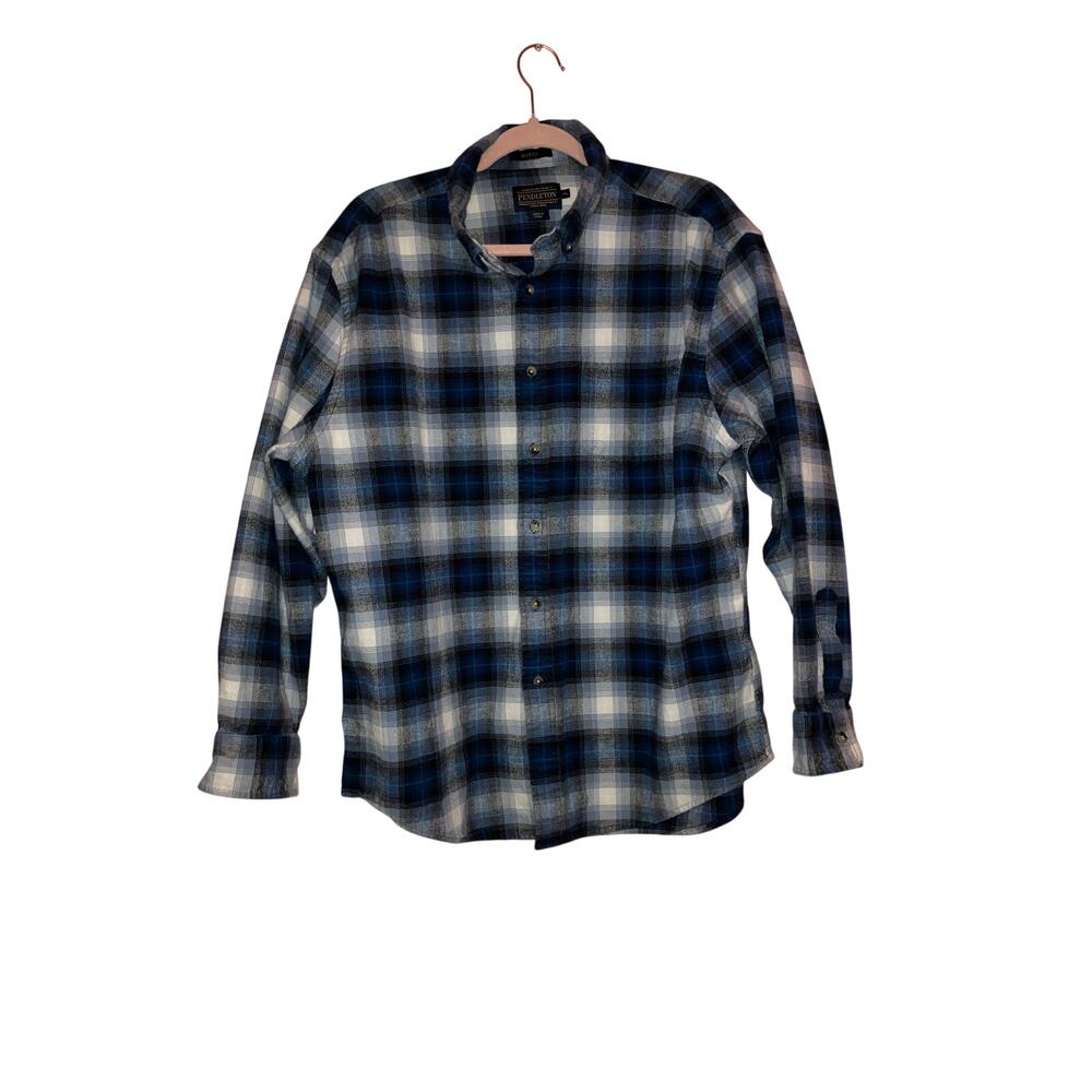 Pendleton Blue Plaid Flannel Button Front Size Xl… - image 1